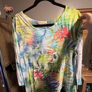 Impulse California Colorful Tropical Parrot Print Women's Top XL